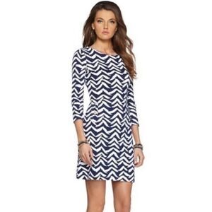Lilly Pulitzer Charlene Seagull Dress Womens Small Navy Blue/White Gold Buttons